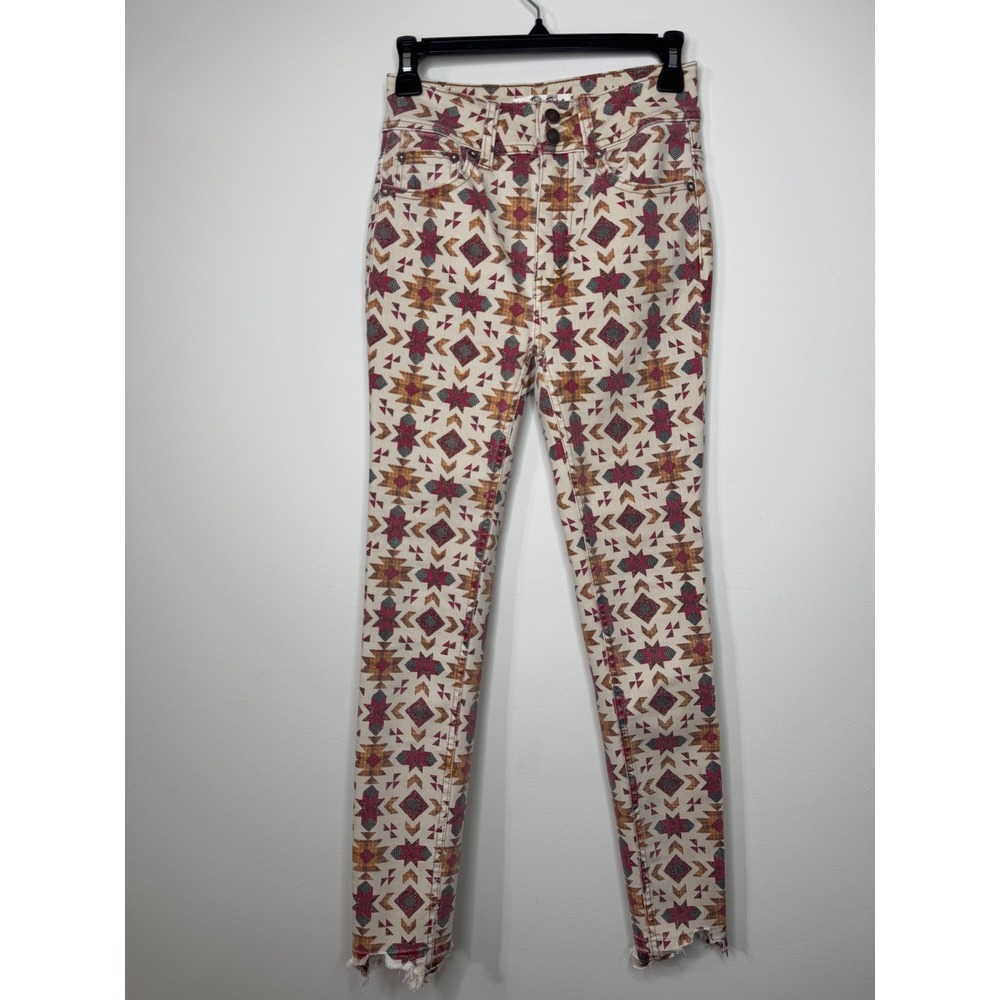 We The Free Free People Southwestern Geometric Print Skinny Jeans Red Cream 25